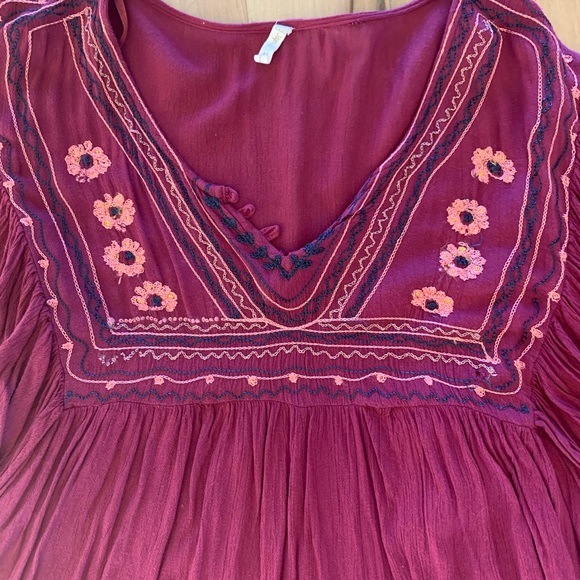 Japna Flowy Top Hippie Boho Shirt Maroon Embroidered Womens M Batwing Dohlman - Picture 3 of 14